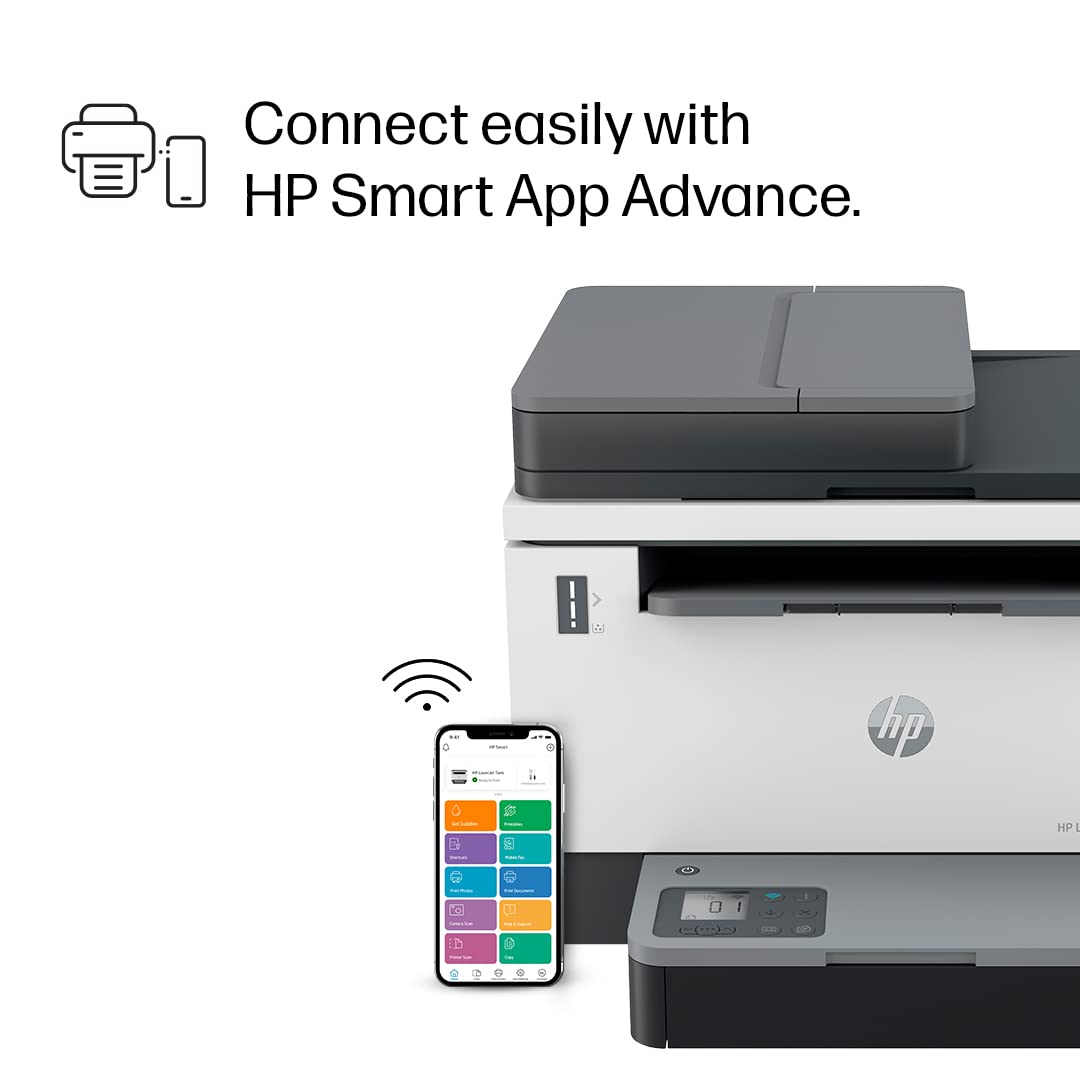 HP Laserjet Tank 2606sdw Duplex Printer with ADF Print+Copy+Scan, Lowest Cost/Page - B&W Prints, Easy 15 Sec Toner Refill, Dual Band Wi-Fi, Smart Guided Buttons, Affordable, Best for Business.