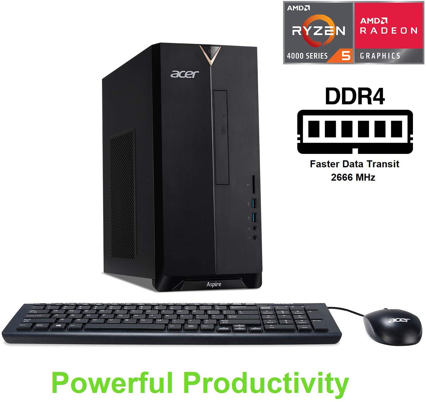 Acer Aspire TC-391-UR12 Desktop, AMD Ryzen 5 4600G Hexa-Core Processor, AMD Radeon Graphics, 12GB DDR4, 512GB NVMe M.2 SSD, 8X DVD, Wi-Fi 5, Windows 10 Home