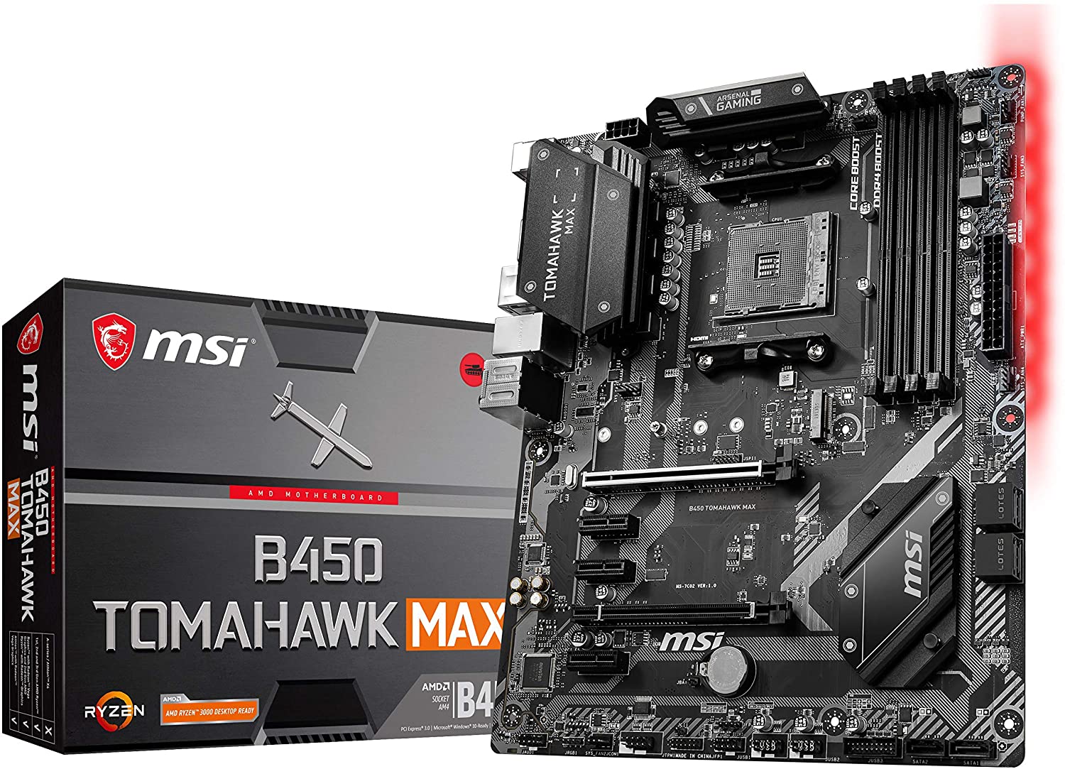 MSI Arsenal Gaming AMD Ryzen 2ND and 3rd Gen AM4 M.2 USB 3 DDR4 DVI HDMI Crossfire ATX Motherboard (B450 TOMAHAWK MAX II)