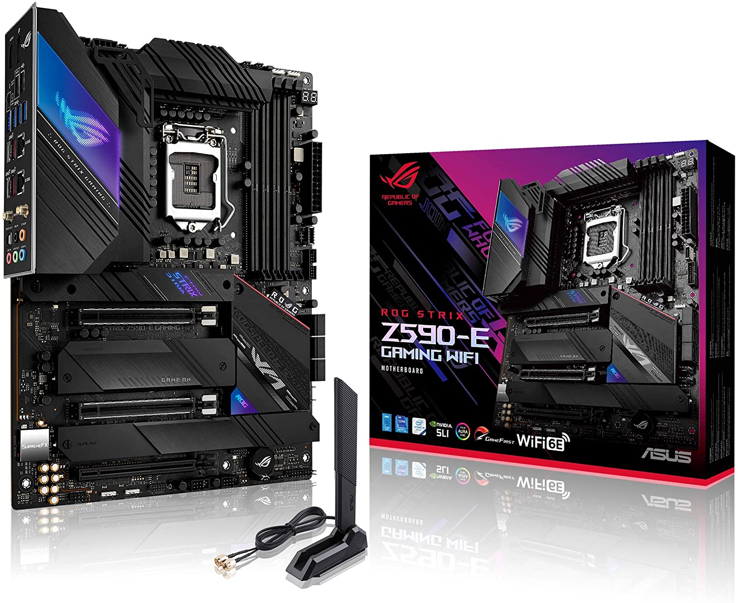 ROG Strix Z590-E Gaming WiFi 6E LGA 1200(Intel 11th/10th Gen) ATX Gaming Motherboard (PCIe 4.0, 14+2 Power Stages, DDR4 5333+, Dual Intel 2.5 Gb LAN,Thunderbolt 4, 4xM.2/NVMe SSD and Aura RGB)